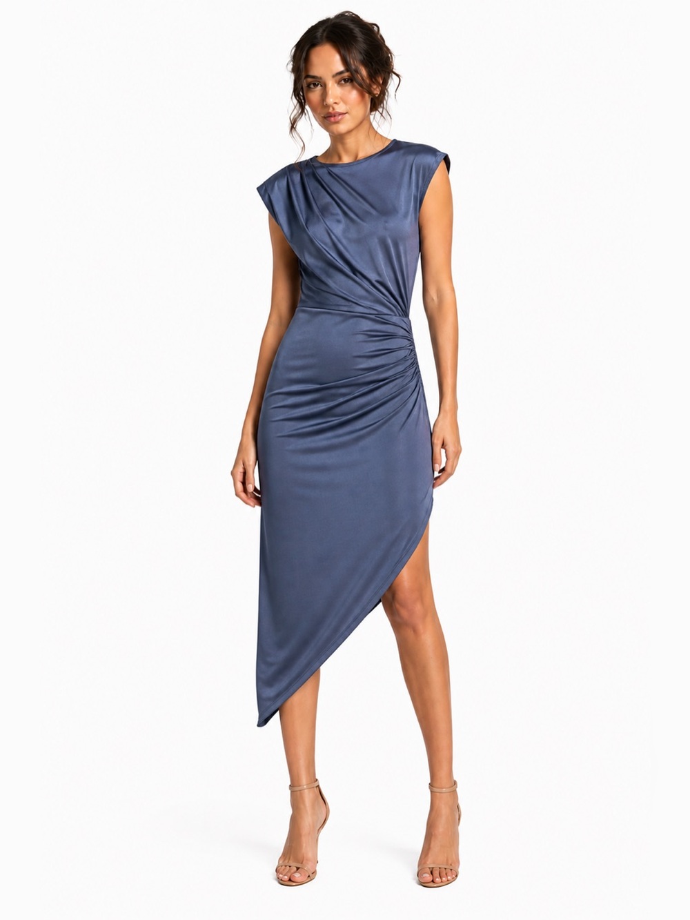 Veronica Beard Merrith Draped Midi‎ Dress Slate Blue Asymmetrical Hem Size 2